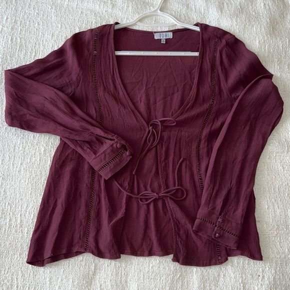 Tobi Burgundy Tie-Front Blouse - Picture 1 of 2